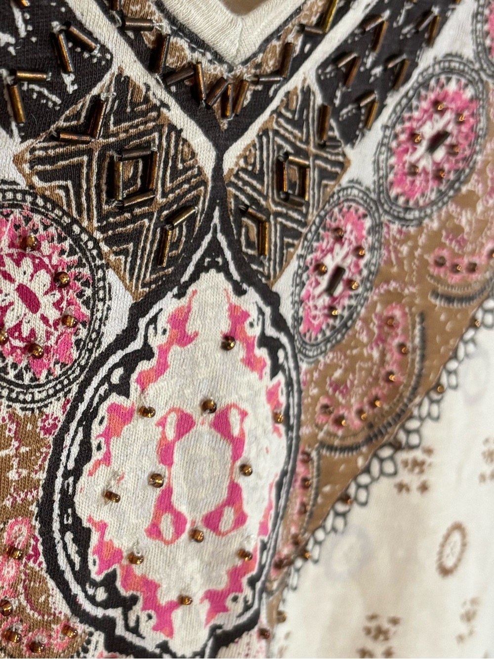 Charter Club Cream/Pink/Brown Boho Print Sleeveless V-Neck Tank/Blouse - Size 2X - Picture 7 of 14